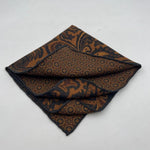 Holliday & Brown Hand-rolled   Holliday & Brown for Cruciani & Bella 100% Silk Brown, Light Brown and Blue Double Faces Patterned  Motif  Pocket Square Handmade in Italy 32 cm X 32 cm #7028