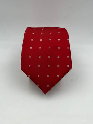 Cruciani & Bella Jaquard 100% Silk Tipped Red, White Motif Tie Handmade in Italy 9 cm x 148 cm New Old Stock #6899