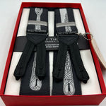 Albert Thurston for Cruciani & Bella Made in England Limited Edition 351/500 Adjustable Sizing 40 mm Woven Silk Black and white Cutlery Motif  Braces Y-Shaped Nickel Fittings Size: XL 6776