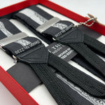 Albert Thurston for Cruciani & Bella Made in England Limited Edition 351/500 Adjustable Sizing 40 mm Woven Silk Black and white Cutlery Motif  Braces Y-Shaped Nickel Fittings Size: XL 6776