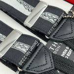 Albert Thurston for Cruciani & Bella Made in England Limited Edition 351/500 Adjustable Sizing 40 mm Woven Silk Black and white Cutlery Motif  Braces Y-Shaped Nickel Fittings Size: XL 6776