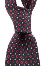 drake's Dark blue, red medallion and white dots tie