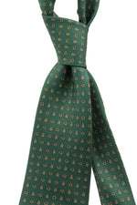 drake's Green, light yellow and brown print tie