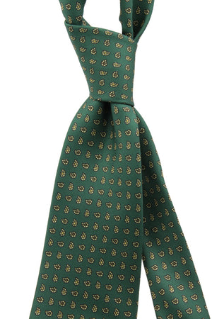 drake's Green, light yellow and brown print tie