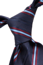 Navy blue, wine, light blue and deep blue stripe tie