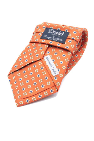 drake's Orange, blue, mustard and beige micro print tie