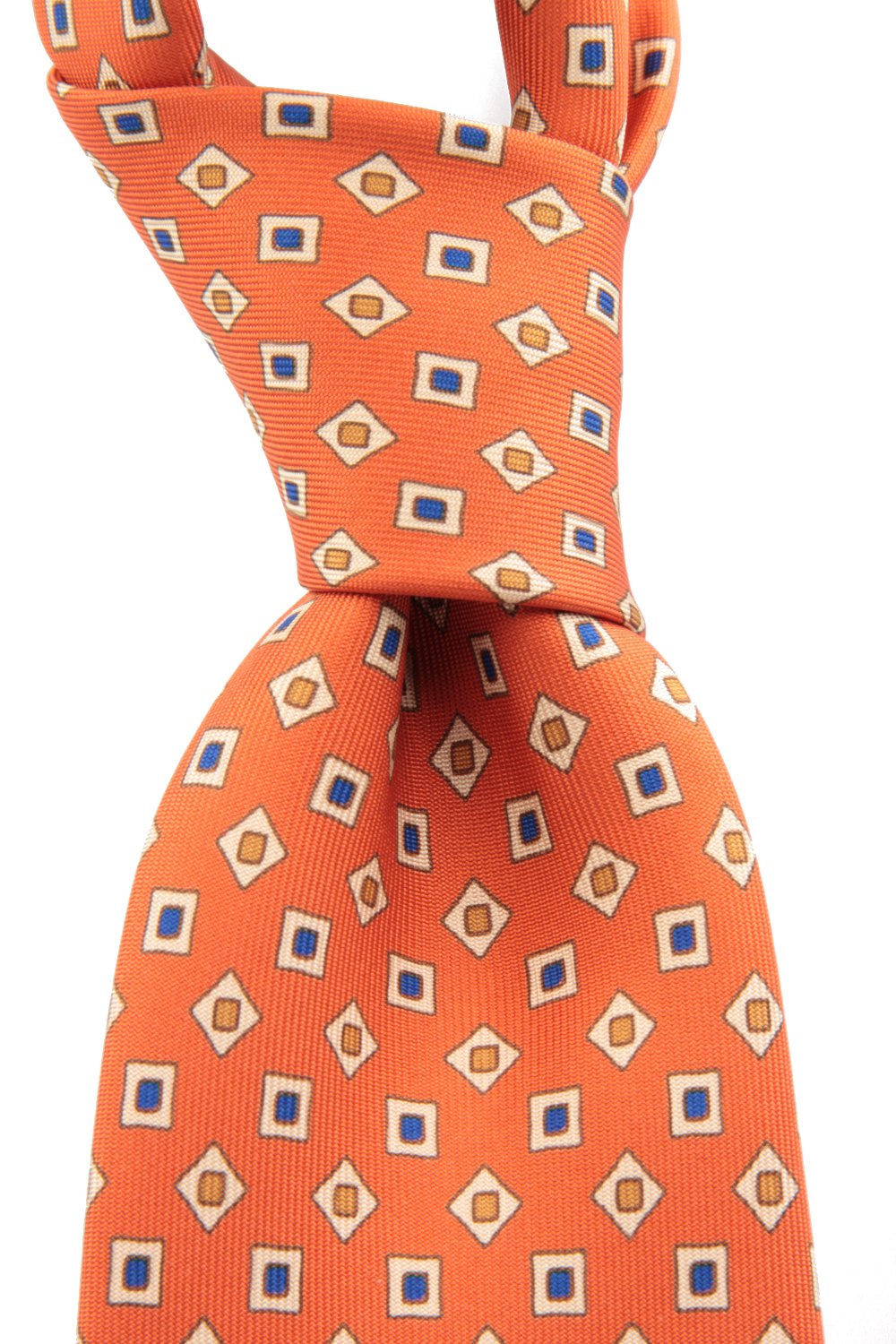 drake's Orange, blue, mustard and beige micro print tie