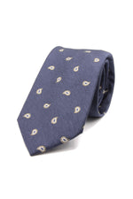 Royal blue, white and olive green paisley tie