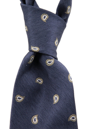 Royal blue, white and olive green paisley tie
