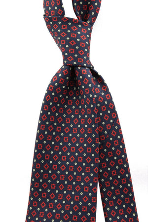 drake's Dark blue, red medallion and white dots tie