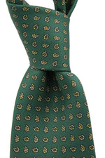 drake's Green, light yellow and brown print tie