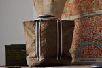 Noodles - Khaki dry waxed ripstop cotton - Green handles tote bag