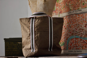 Noodles - Khaki dry waxed ripstop cotton - Green handles tote bag