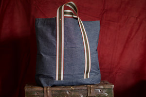 Noodles - Denim dry waxed cotton - Green handles tote bag