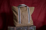 Noodles - Khaki dry waxed ripstop cotton - Green handles tote bag