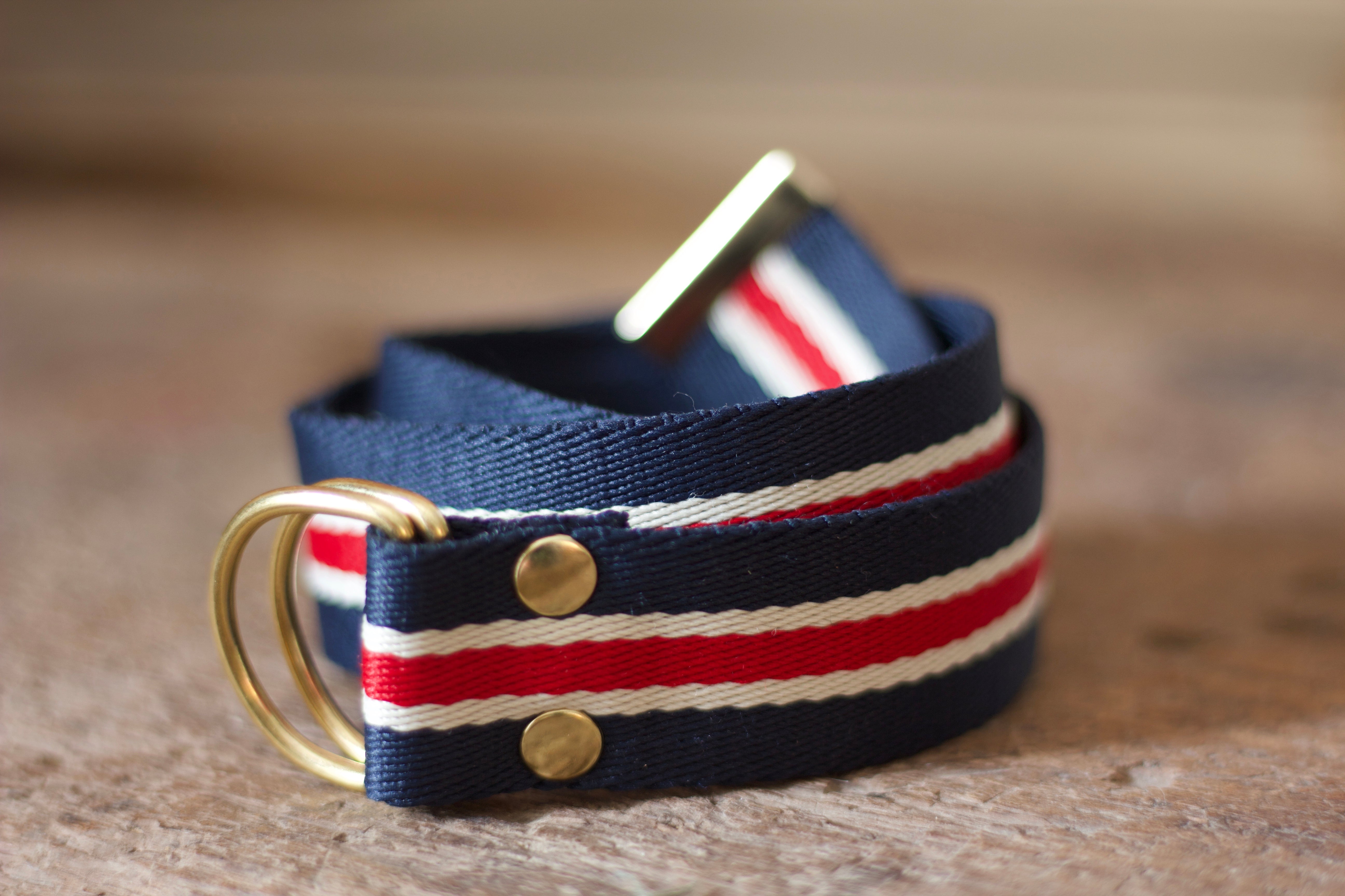 Webbing Strap in Navy with Red & White