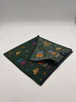 Drake's  - Printed Wool & Silk - Green and Multicolor  - Robots Motif  Pocket  Square #6890