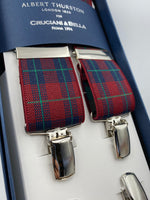Albert Thurston for Cruciani & Bella Made in England Clip on Adjustable Sizing 35 mm elastic braces Red Tartan X-Shaped Nickel Fittings Size: L #4791
