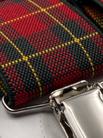 Albert Thurston for Cruciani & Bella Made in England Clip on Adjustable Sizing 35 mm elastic braces Light Red Tartan X-Shaped Nickel Fittings Size: L #4794