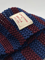 Cruciani & Bella 100% Knitted Silk Blue and Burgundy stripe tie Handmade in Italy 6 cm x 147 cm
