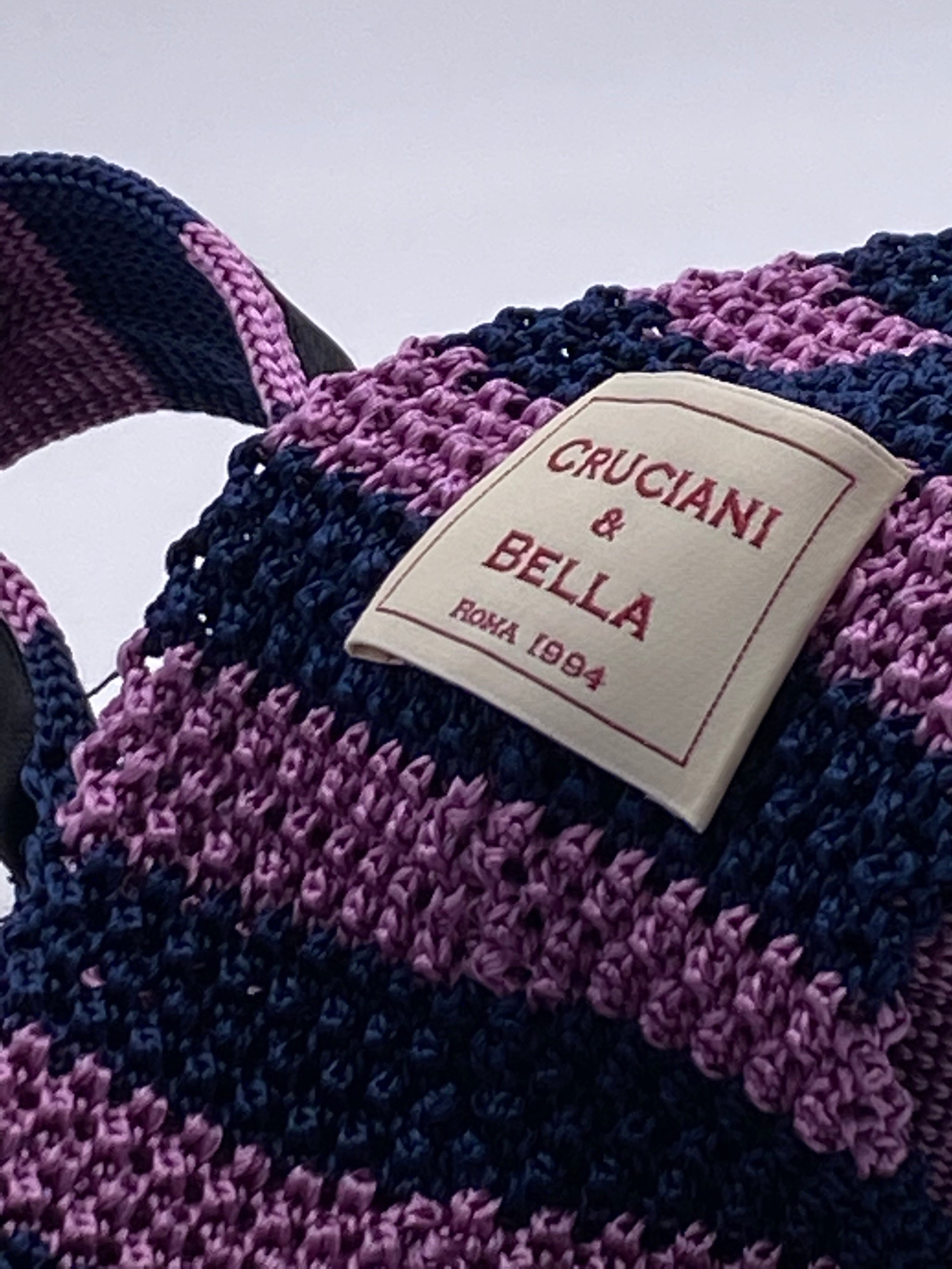 Cruciani & Bella 100% Knitted Silk Blue and Pink stripe tie Handmade in Italy 6 cm x 147 cm