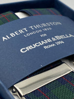 Albert Thurston for Cruciani & Bella Made in England Clip on Adjustable Sizing 35 mm elastic braces Green and Red Tartan X-Shaped Nickel Fittings Size: L #4792