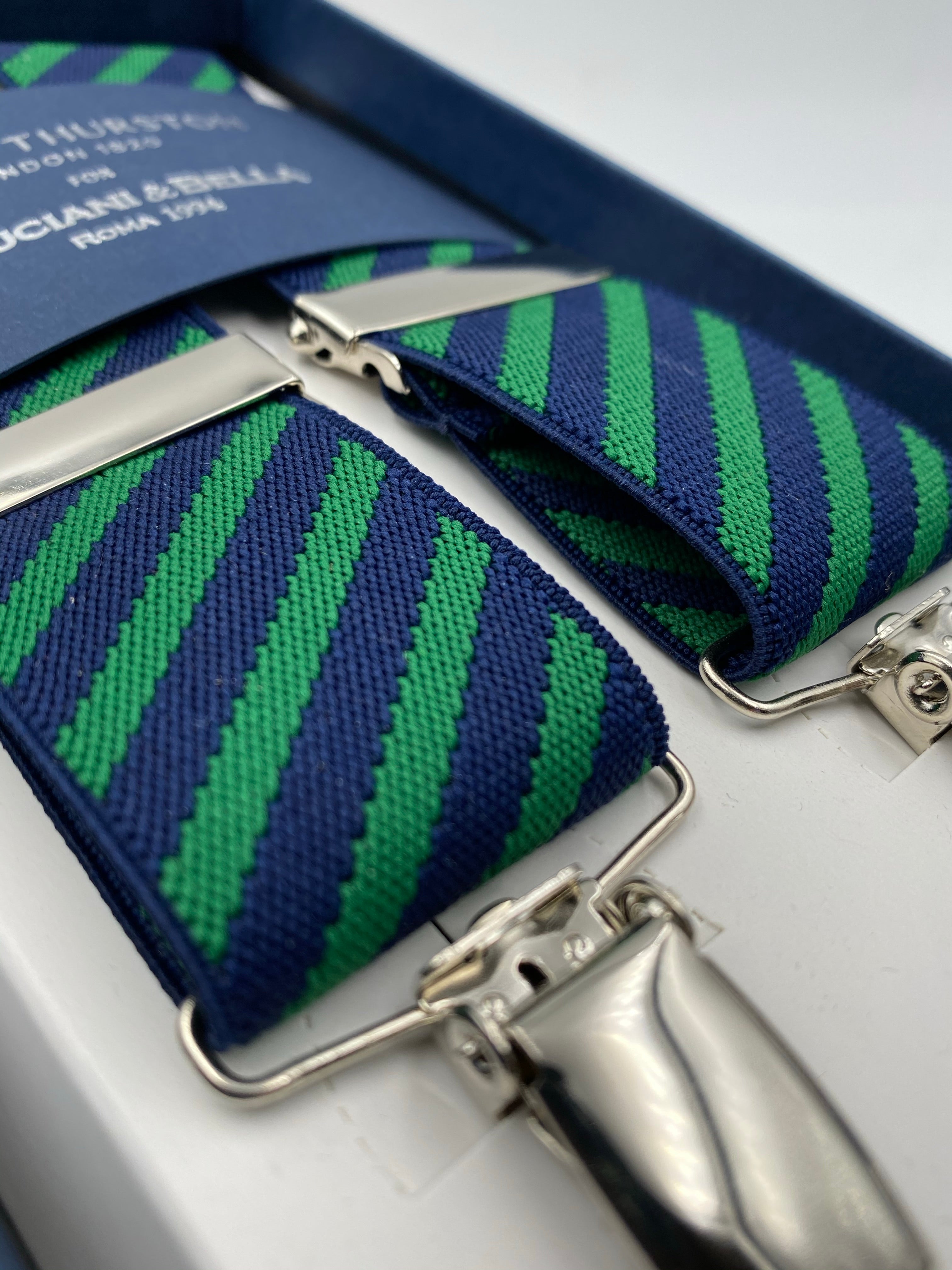 Albert Thurston - Elastic Clip-on-braces  - 35 mm - Green and Blue stripes #4809