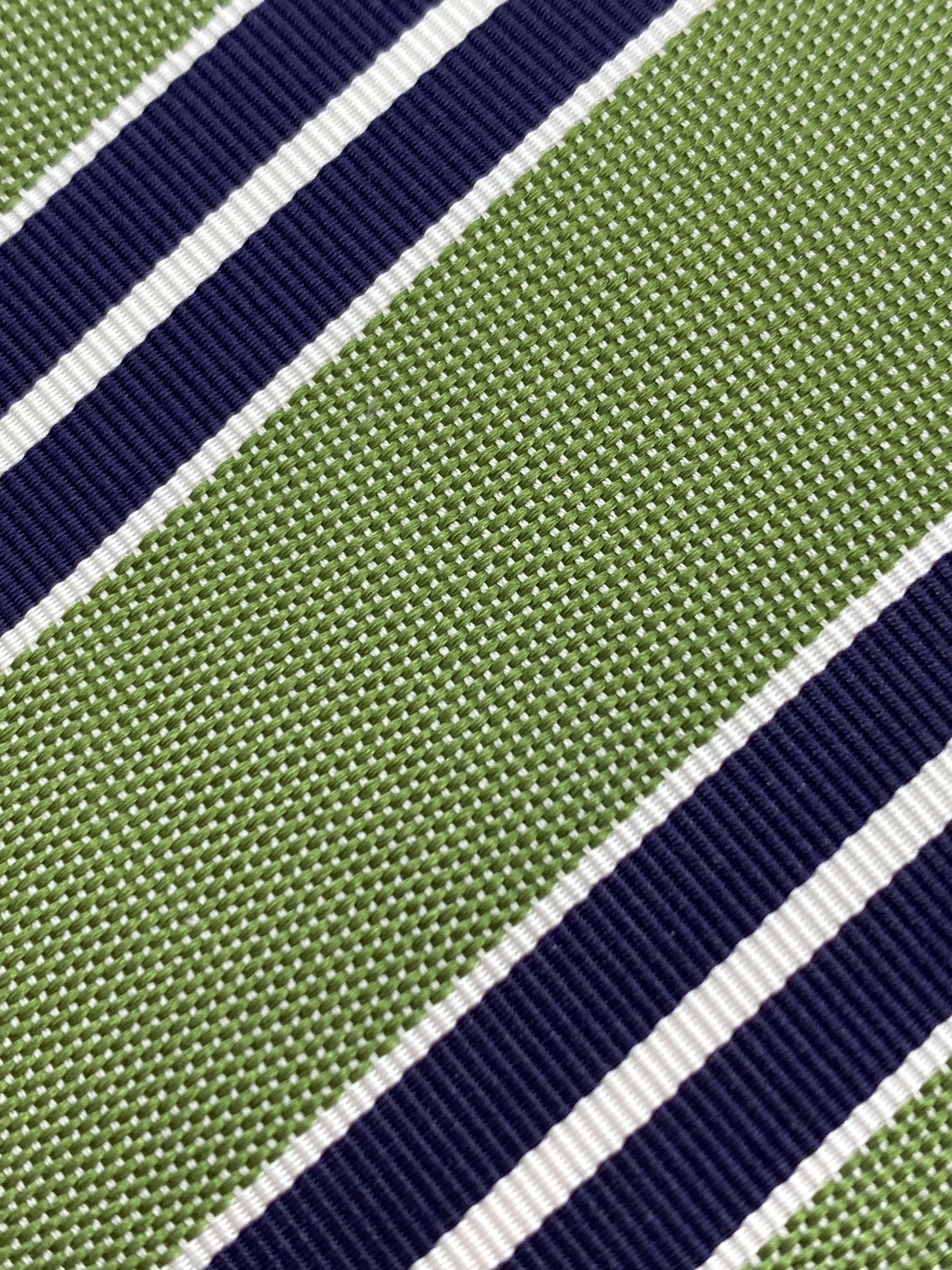 Cruciani & Bella 75% Silk 25% Cotton Jaquard Light Green, Navy Blue and White Stripe Tie Handmade in Italy 8 x 150 cm