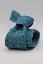 Cruciani & Bella - Printed Madder Silk - Blue Denim, Brown and Yellow Motif Tie #0165