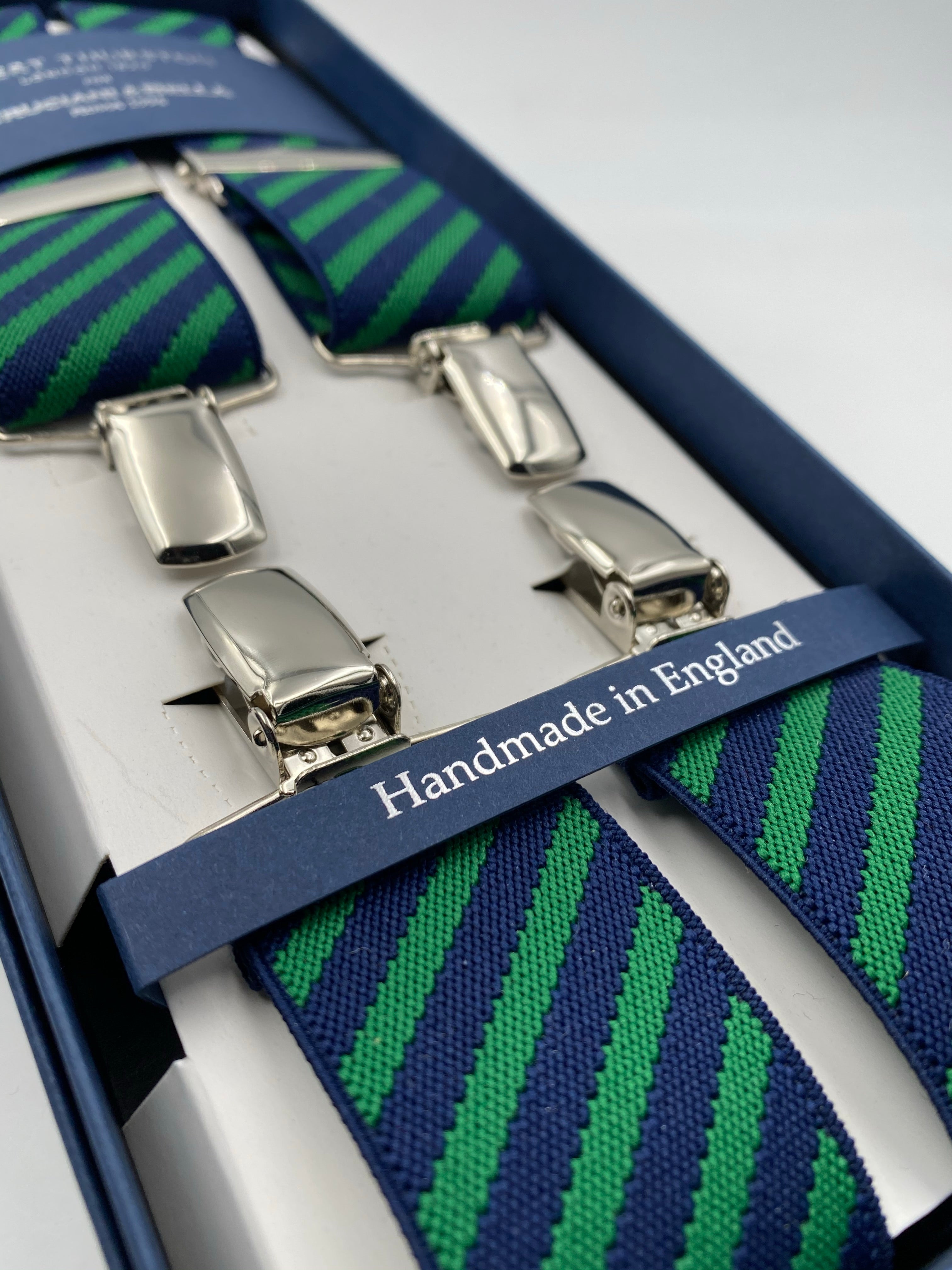 Albert Thurston - Elastic Clip-on-braces  - 35 mm - Green and Blue stripes #4809