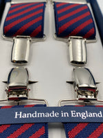Albert Thurston for Cruciani & Bella Made in England Clip on Adjustable Sizing 35 mm elastic braces Red and Blue stripes X-Shaped Nickel Fittings Size: L #4808