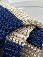 Cruciani & Bella 100% Knitted Silk Blue and Ivory stripe tie Handmade in Italy 6 cm x 147 cm