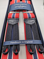 Albert Thurston for Cruciani & Bella Made in England Adjustable Sizing 35 mm elastic  braces Red, Blue and White stripes Braid ends Y-Shaped Nickel Fittings Size: L